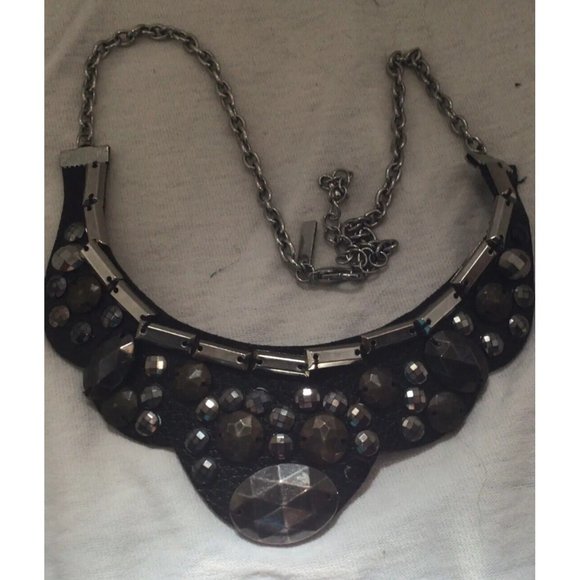 Daisy Fuentes Beaded Leather Bib Necklace 19" with 3" Extender Black Sil… - Picture 4 of 5